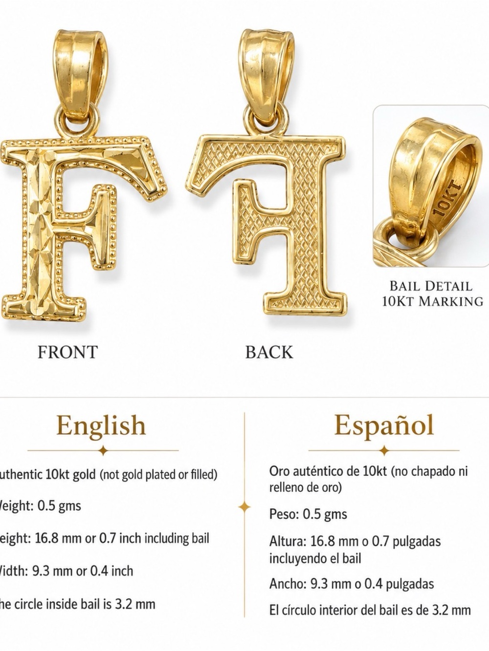 10kt Gold Initial F Letter Pendant Charm - Women's Jewelry
